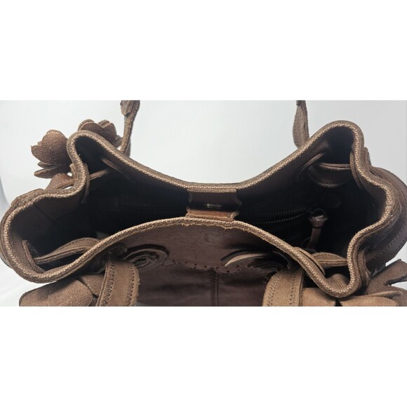 Lucky Brand Handbag Brown Italian Leather Boho Floral Applique Shoulder Bag Rare - Picture 13 of 16